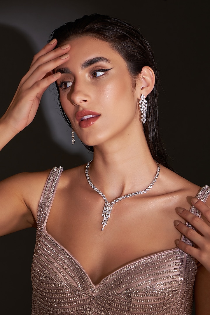 White Finish Zircon Necklace Set by Aster at Pernia's Pop Up Shop