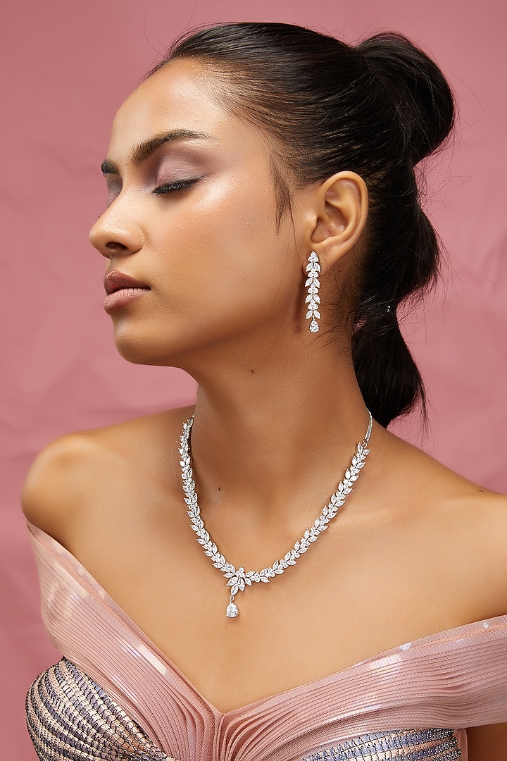 White Finish Zircon Necklace Set by Aster at Pernia's Pop Up Shop