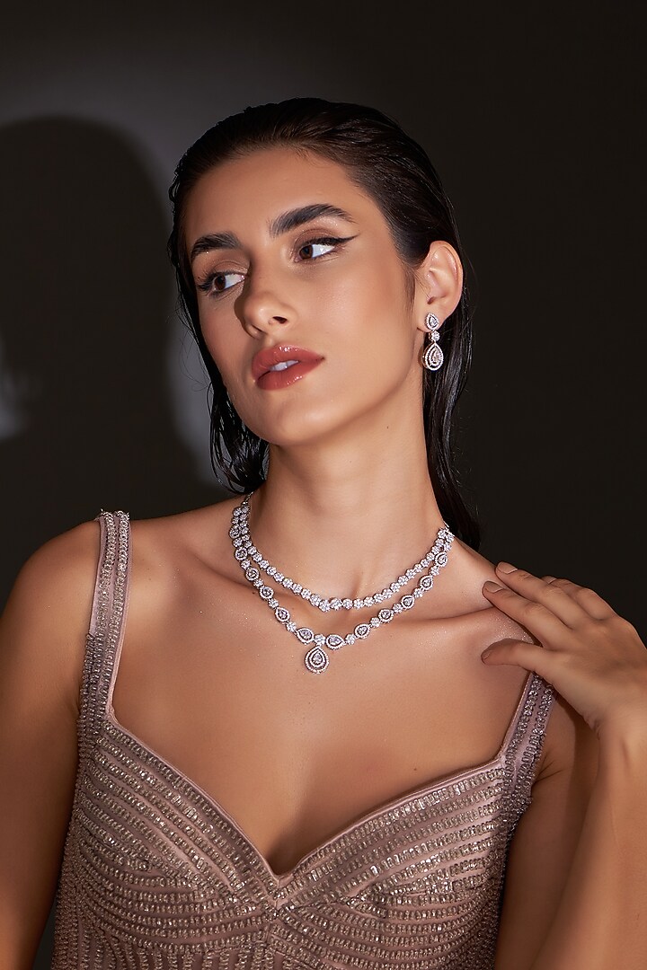 White Finish Zircon Necklace Set by Aster at Pernia's Pop Up Shop