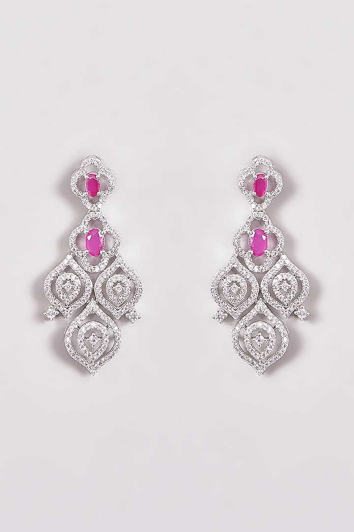 White Finish Zircon & Red Stone Necklace Set by Aster at Pernia's Pop Up Shop