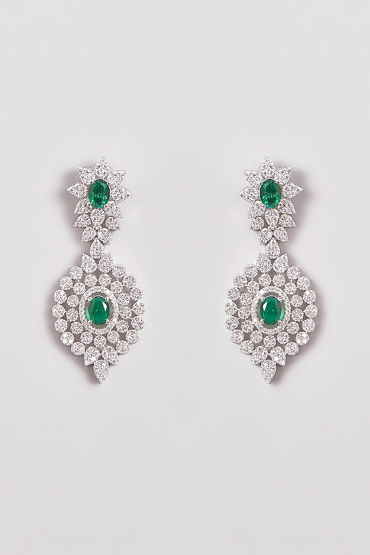 White Finish Zircon & Green Stone Necklace Set by Aster at Pernia's Pop Up Shop