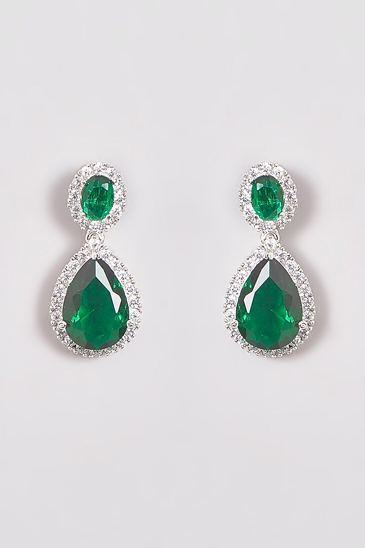 White Finish Zircon & Green Stone Necklace Set by Aster at Pernia's Pop Up Shop