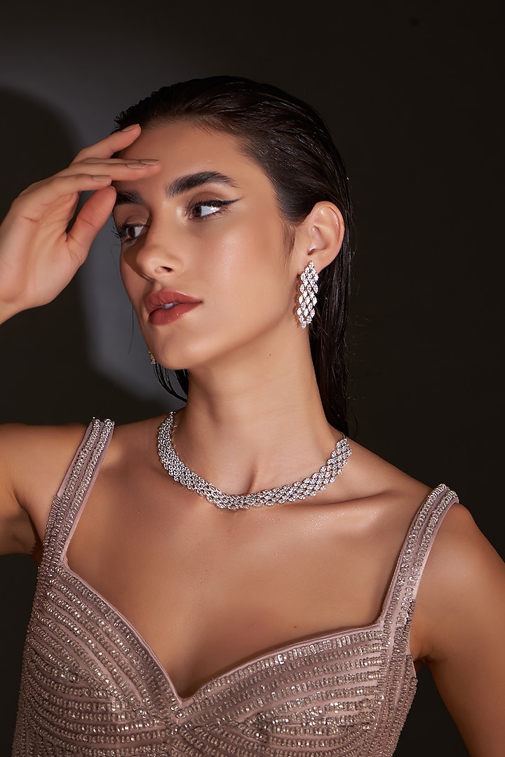 White Finish Zircon Necklace Set by Aster at Pernia's Pop Up Shop