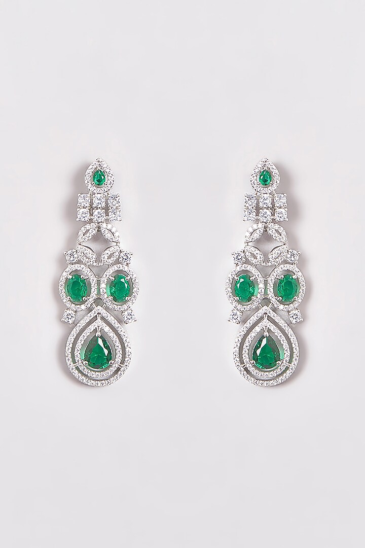 White Finish Zircon & Green Stone Necklace Set by Aster at Pernia's Pop Up Shop