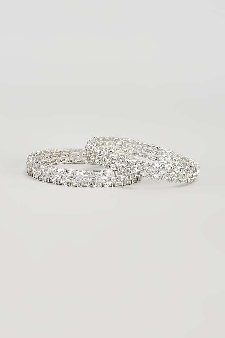 White Finish Zircon Bangles (Set of 2) by Aster at Pernia's Pop Up Shop