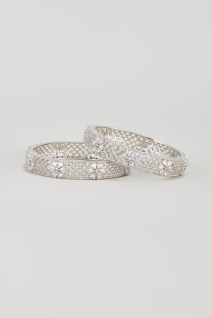 White Finish Zircon Bangles (Set of 2) by Aster at Pernia's Pop Up Shop