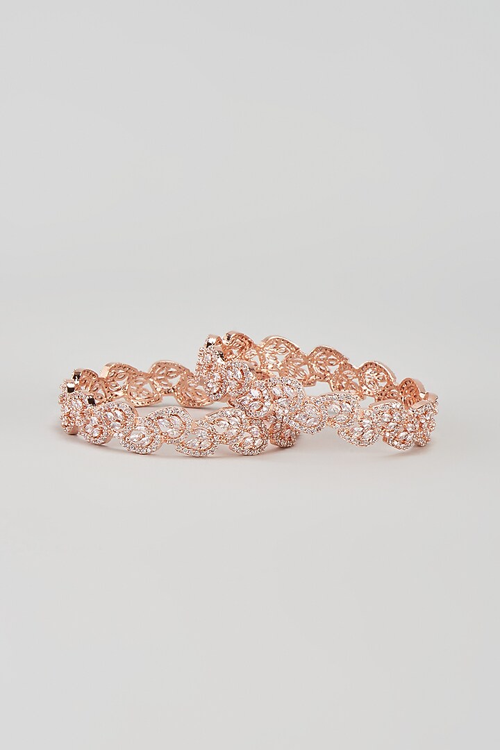 Rose Gold Finish Zircon Bangles (Set of 2) by Aster at Pernia's Pop Up Shop