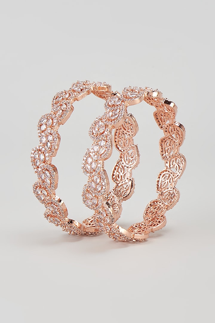 Rose Gold Finish Zircon Bangles (Set of 2) by Aster