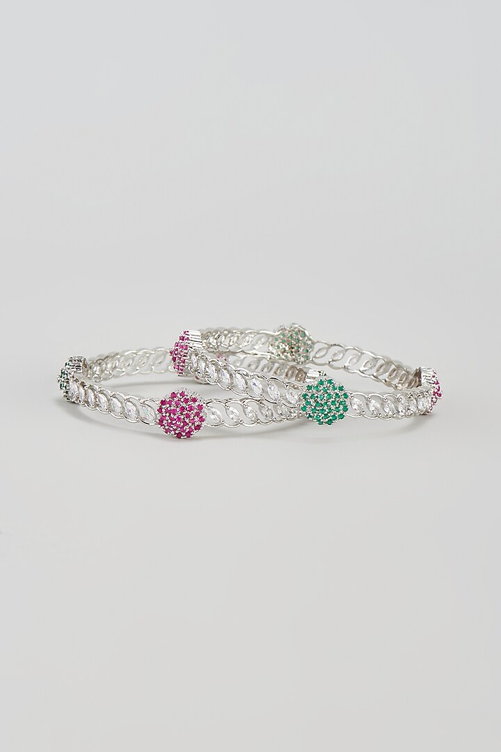 White Finish Zircon & Multi-Colored Stone Bangles (Set of 2) by Aster at Pernia's Pop Up Shop