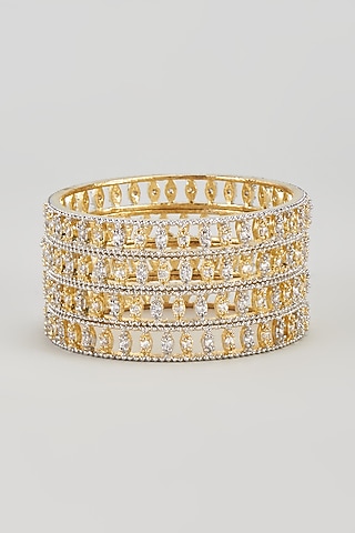 Gold Finish Zircon Bangles (Set of 4) by Aster
