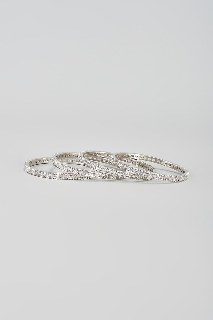 White Finish Zircon Bangles (Set of 4) by Aster at Pernia's Pop Up Shop