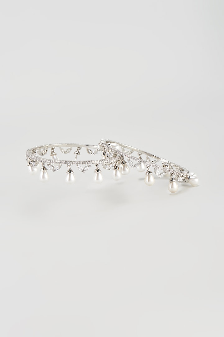White Finish Zircon Bangles (Set of 2) by Aster at Pernia's Pop Up Shop