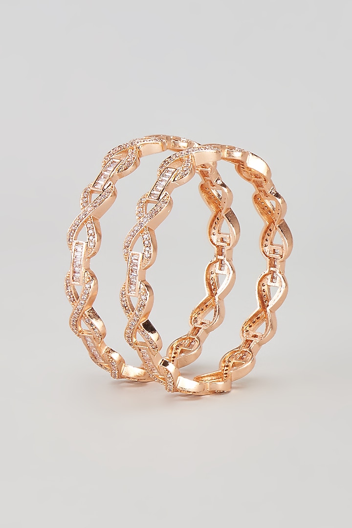 Rose Gold Finish Zircon Bangles (Set of 2) by Aster at Pernia's Pop Up Shop