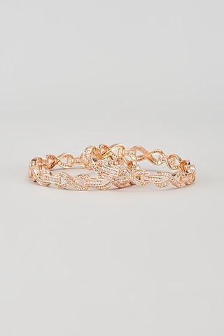 Rose Gold Finish Zircon Bangles (Set of 2) by Aster