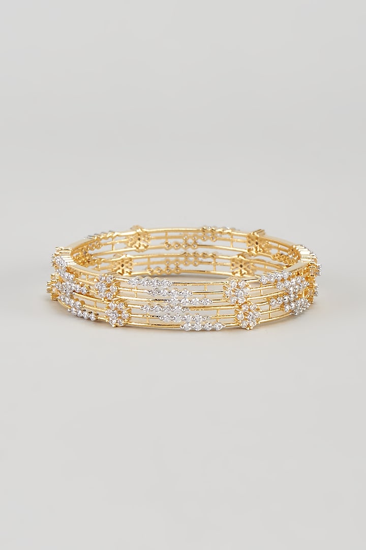 Gold Finish Zircon Bangles (Set of 2) by Aster at Pernia's Pop Up Shop