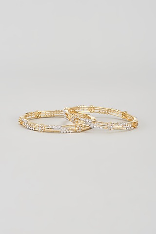 Gold Finish Zircon Bangles (Set of 2) by Aster