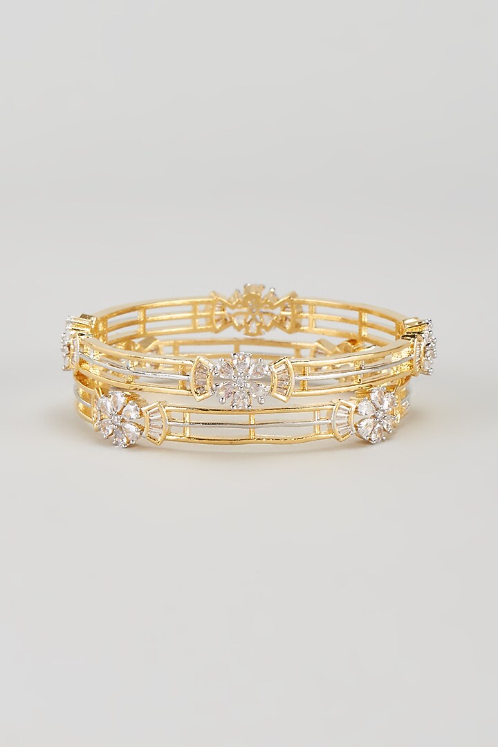 Gold Finish Zircon Bangles (Set of 2) by Aster at Pernia's Pop Up Shop
