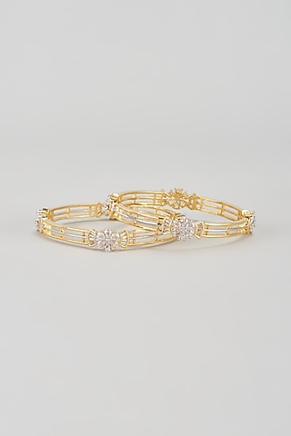 Gold Finish Zircon Bangles (Set of 2) by Aster