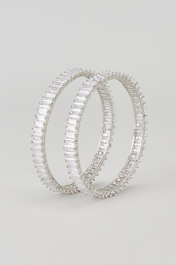 White Finish Zircon Bangles (Set of 2) by Aster at Pernia's Pop Up Shop