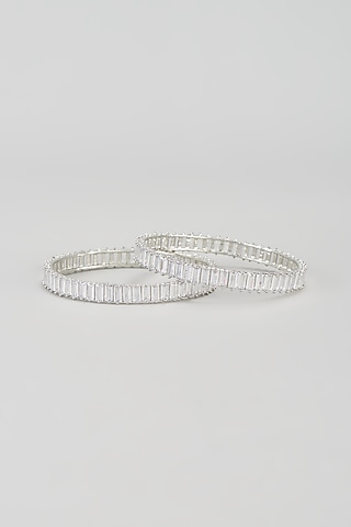 White Finish Zircon Bangles (Set of 2) by Aster