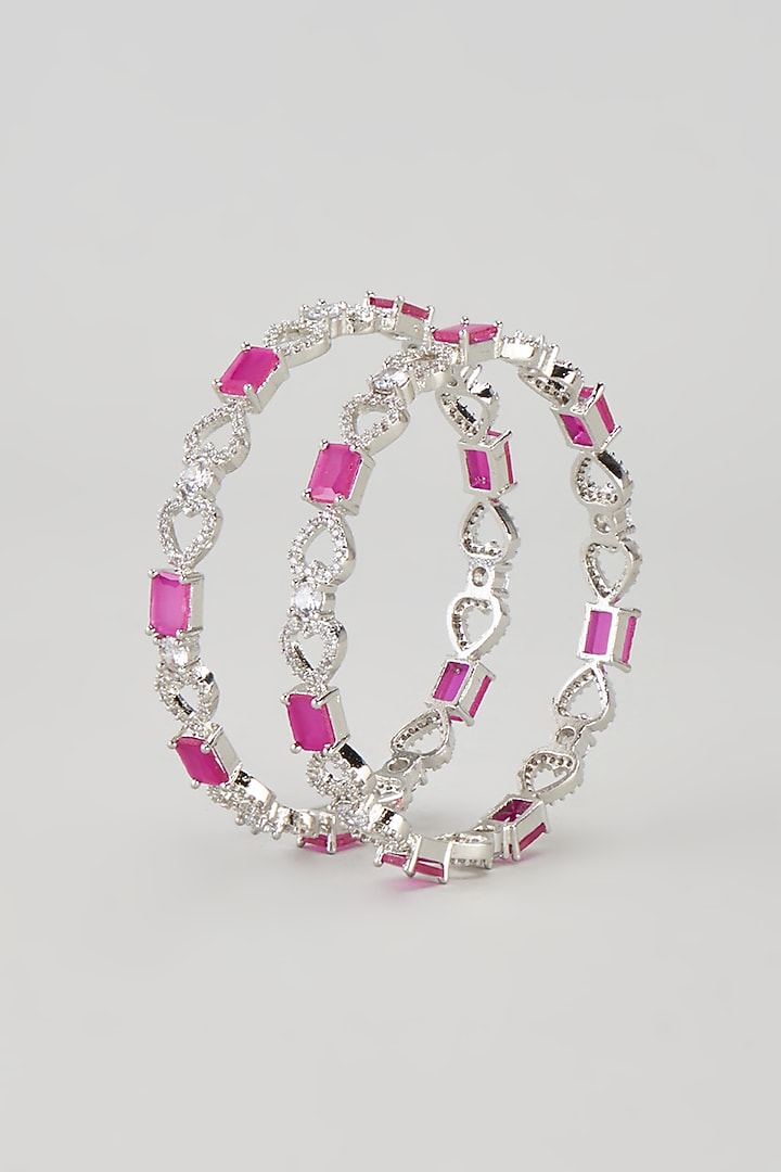 White Finish Zircon & Red Stone Bangles (Set of 2) by Aster at Pernia's Pop Up Shop