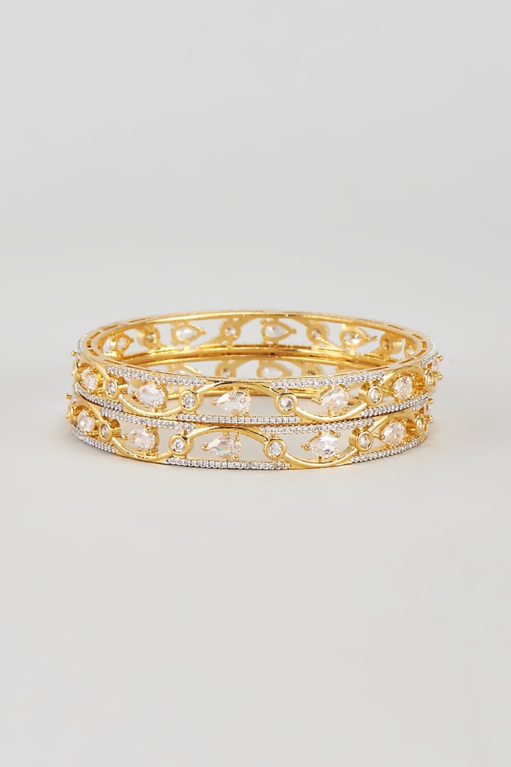 Gold Finish Zircon Bangles (Set of 2) by Aster at Pernia's Pop Up Shop