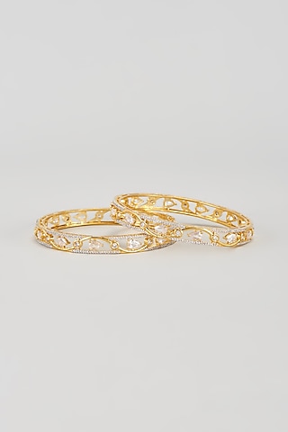 Gold Finish Zircon Bangles (Set of 2) by Aster