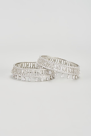 White Finish Zircon Bangles (Set of 2) by Aster