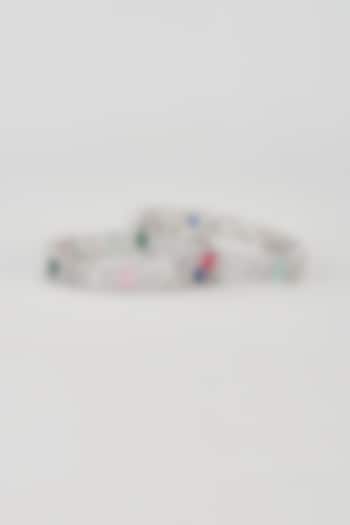 White Finish Zirco & Multi-Colored Stone Bangles (Set of 2) by Aster at Pernia's Pop Up Shop