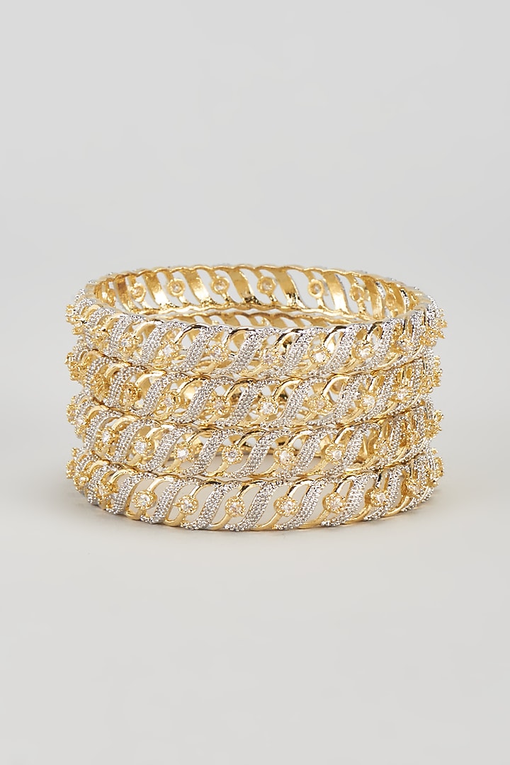 Gold Finish Zircon Bangles (Set of 4) by Aster at Pernia's Pop Up Shop