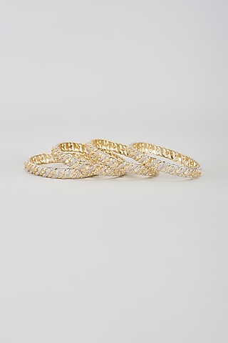 Gold Finish Zircon Bangles (Set of 4) by Aster
