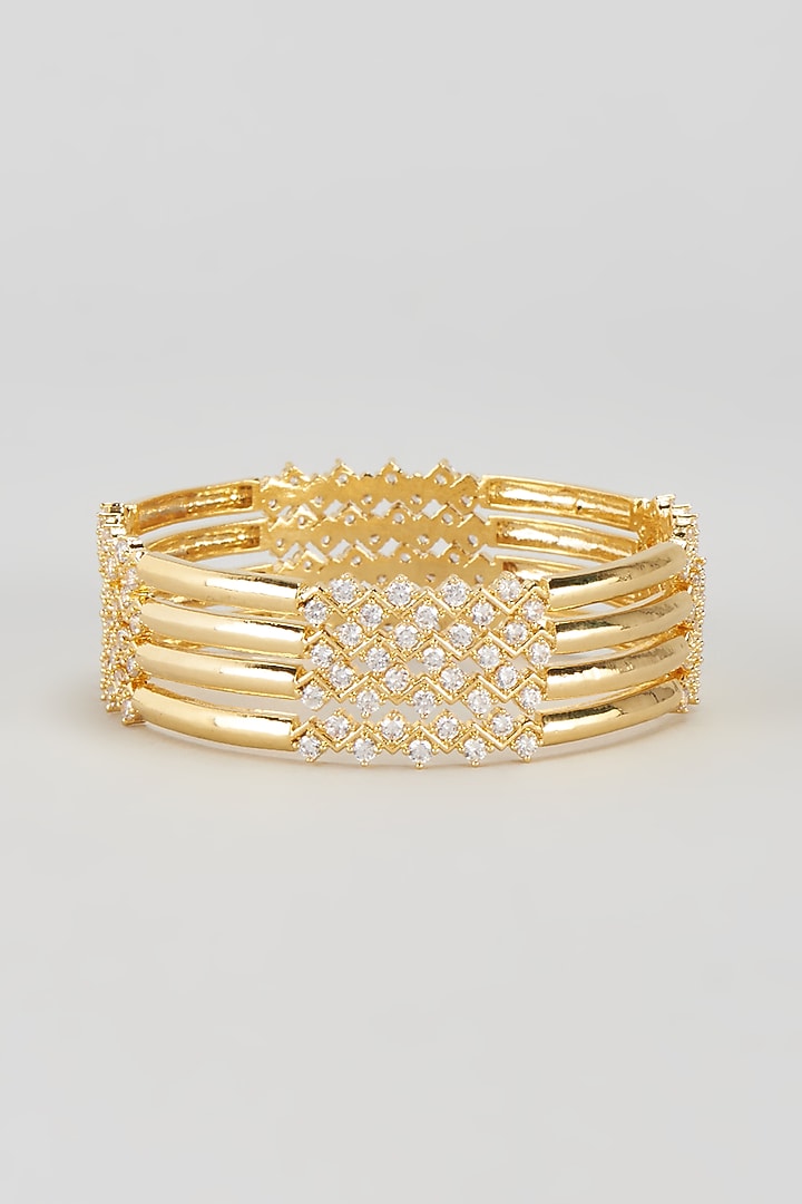 Gold Finish Zircon Bangles (Set of 4) by Aster at Pernia's Pop Up Shop