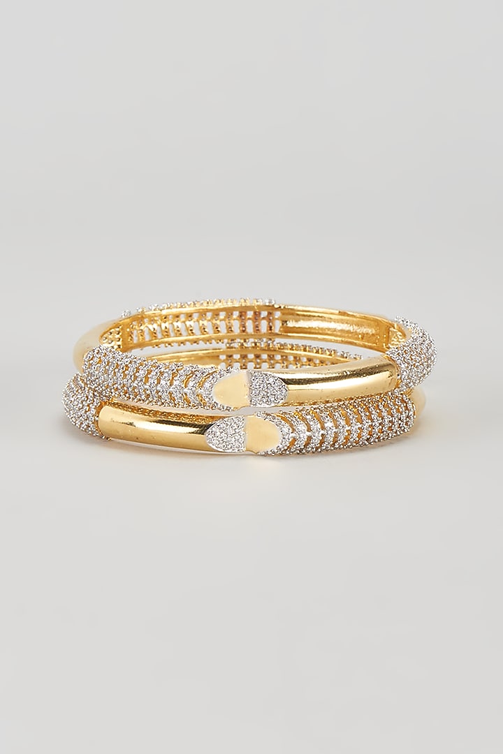 Gold Finish Zircon Bangles (Set of 2) by Aster at Pernia's Pop Up Shop