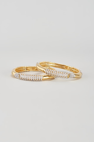 Gold Finish Zircon Bangles (Set of 2) by Aster