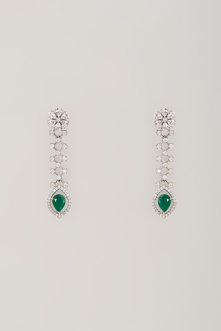 White Finish Emerald Stone Dangler Earrings by Aster at Pernia's Pop Up Shop