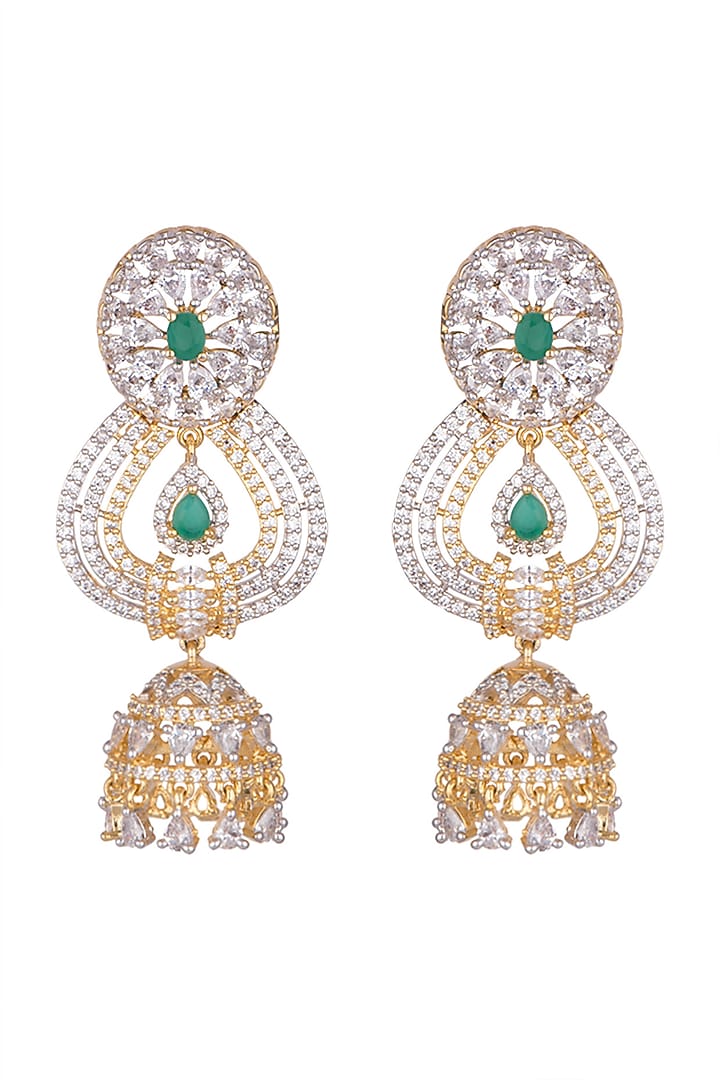 Gold Finish Faux Diamond & Stone Jhumka Earrings by Aster at Pernia's Pop Up Shop