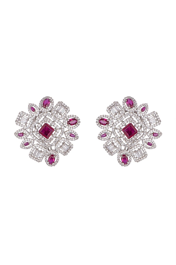 White Finish Faux Diamond & Stone Stud Earrings by Aster at Pernia's Pop Up Shop