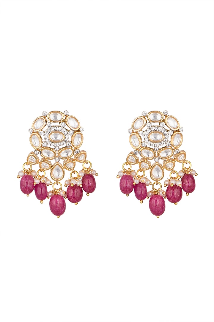 Gold Finish Faux Diamond & Kundan Earrings by Aster at Pernia's Pop Up Shop