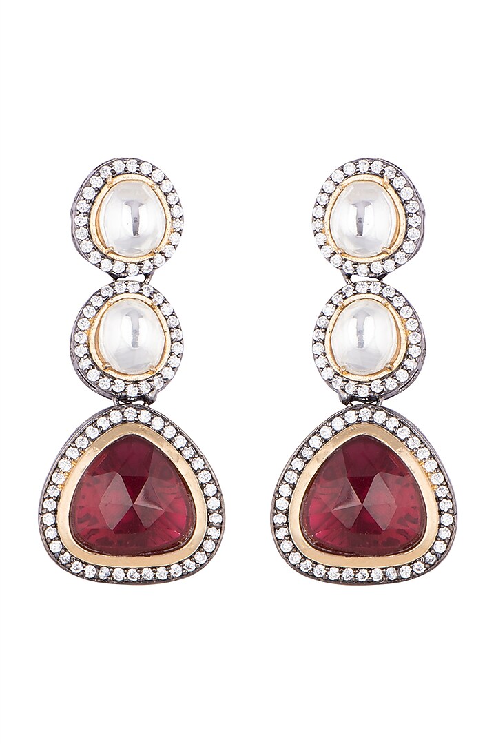 Black Rhodium Finish Faux Diamond & Stone Earrings by Aster at Pernia's Pop Up Shop