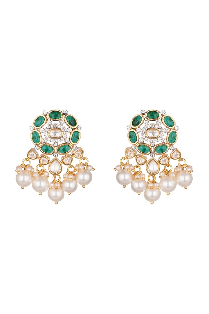 Gold Finish Kundan & Pearl Earrings by Aster at Pernia's Pop Up Shop