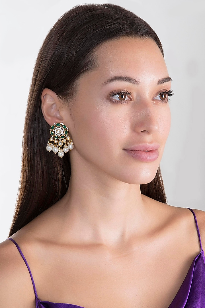 Gold Finish Kundan & Pearl Earrings by Aster