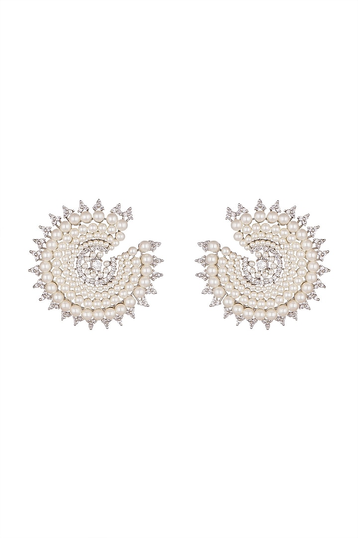 White Finish Pearl & Faux Diamond Earrings by Aster at Pernia's Pop Up Shop