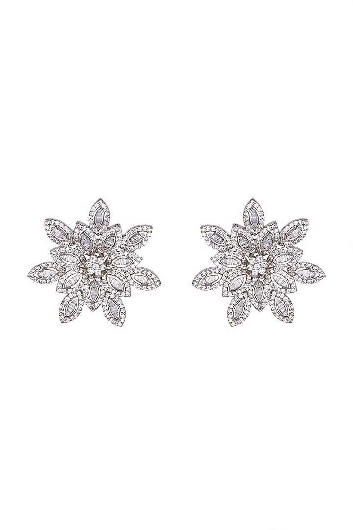 White Finish Faux Diamond Floral Earrings by Aster at Pernia's Pop Up Shop