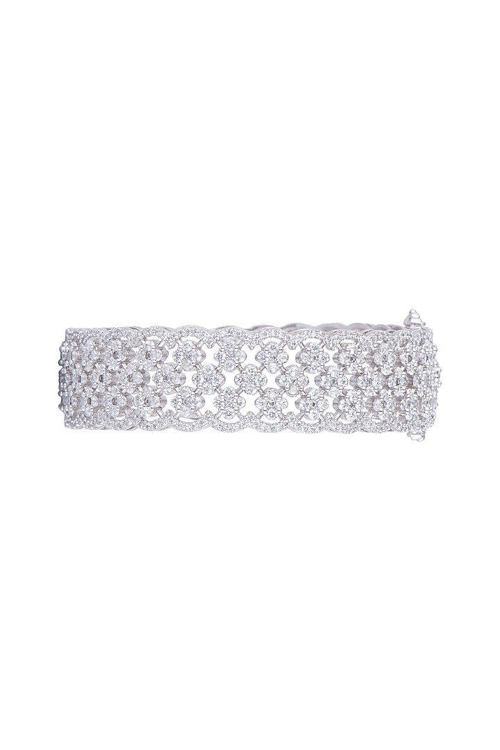 White Finish Faux Diamonds Openable Bangle by Aster at Pernia's Pop Up Shop
