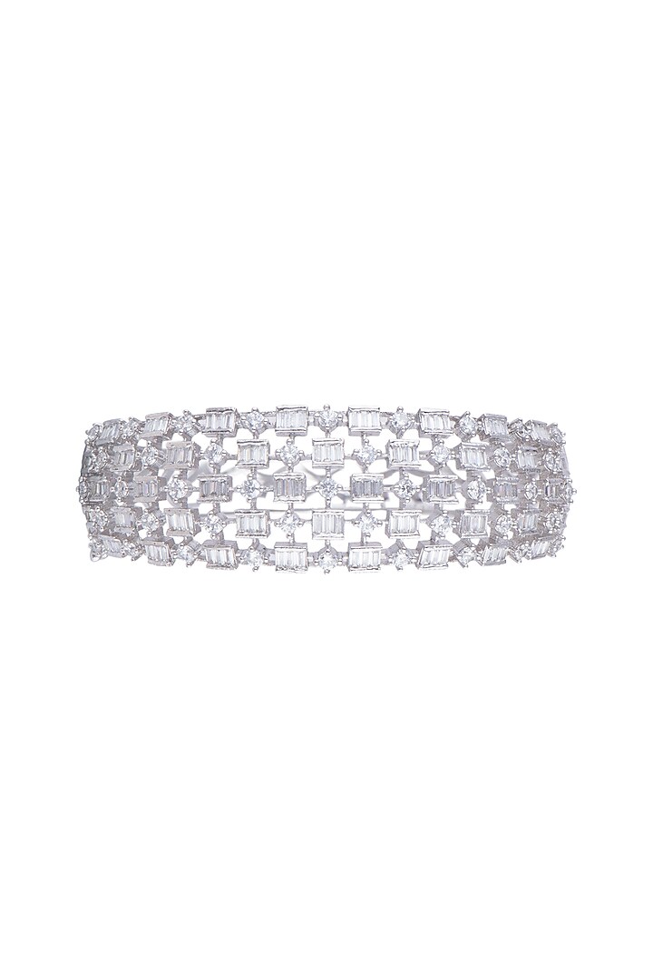 White Finish Faux Diamond Openable Kada Bracelet by Aster at Pernia's Pop Up Shop