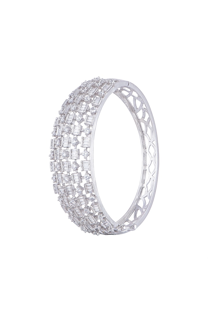 White Finish Faux Diamond Openable Kada Bracelet by Aster at Pernia's Pop Up Shop