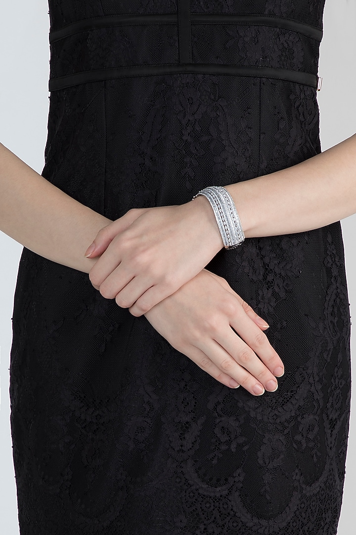 White Finish Diamond Openable Kada Bracelet by Aster at Pernia's Pop Up Shop