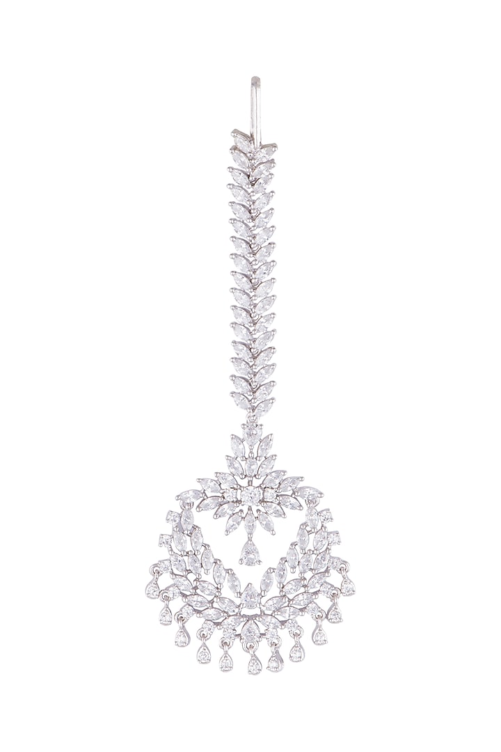 White Finish Faux Diamond Maang Tikka by Aster at Pernia's Pop Up Shop