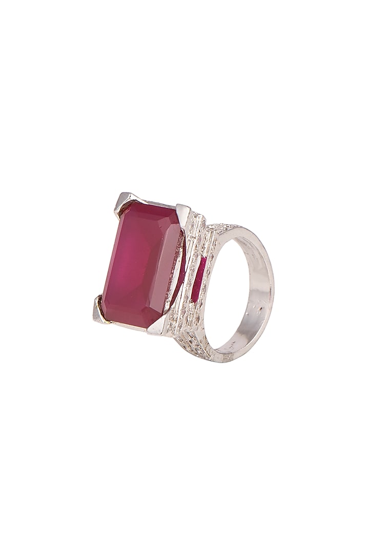 White Finish Red Stone Ring by Aster