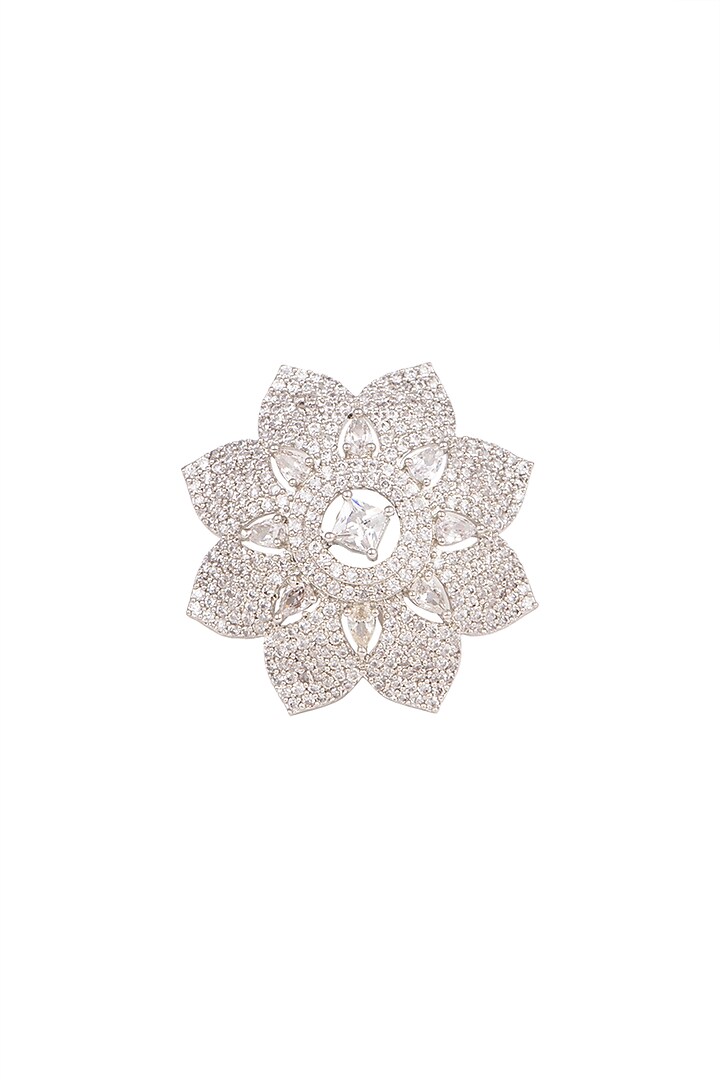 White Finish Faux Diamonds Flower Ring by Aster at Pernia's Pop Up Shop